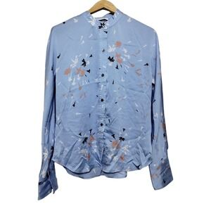 Equipment Femme Womens Button Front Floral Long Sleeve Band Collar Office Career